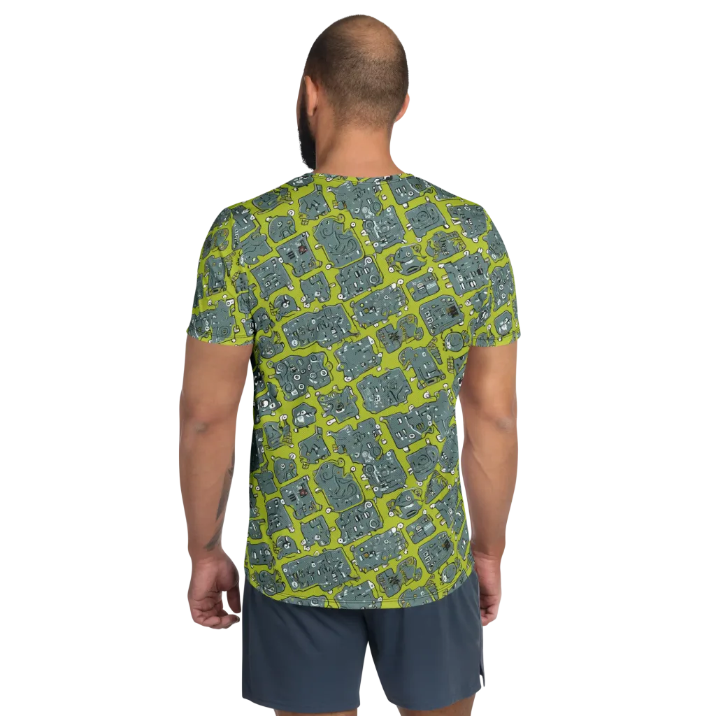 Lime Circuit on Men's Athletic T-Shirt — Back