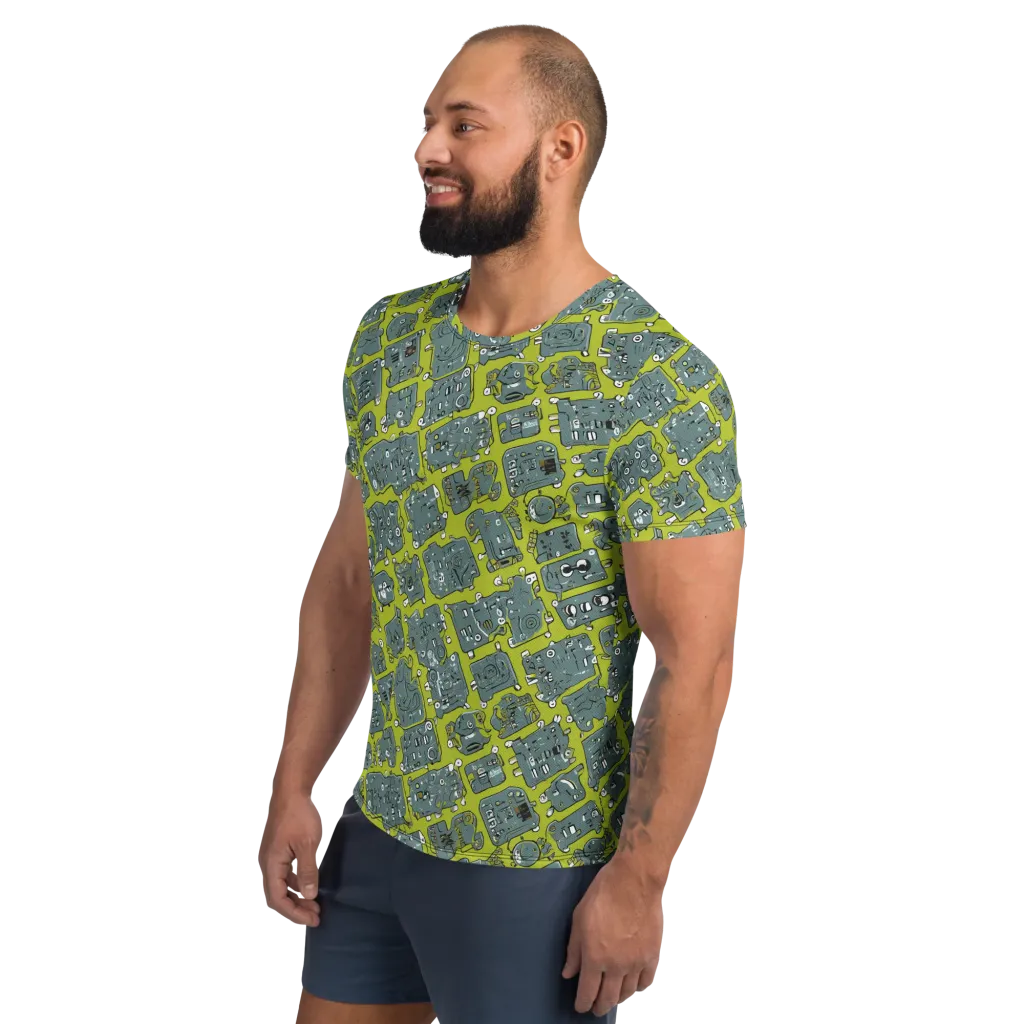 Lime Circuit on Men's Athletic T-Shirt — Left