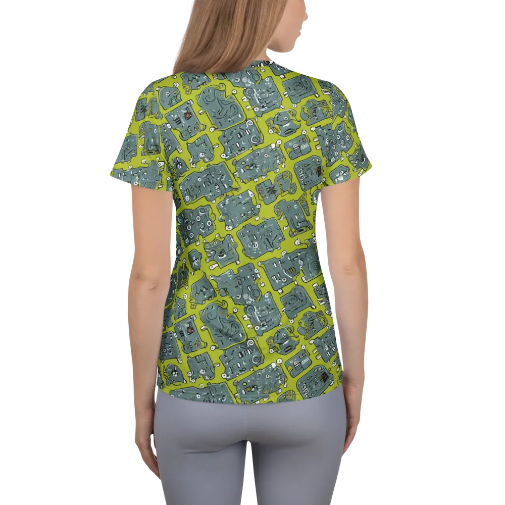 Lime Circuit on Women's Athletic T-Shirt — Back