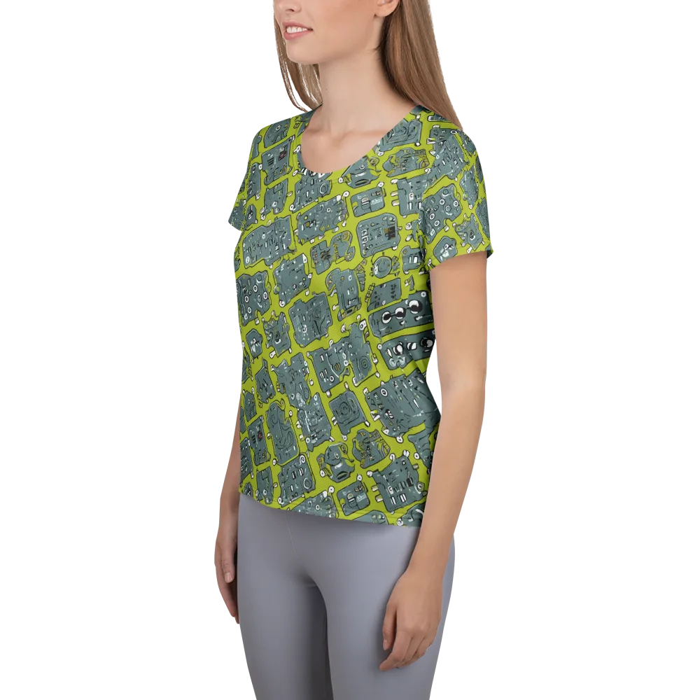 Lime Circuit on Women's Athletic T-Shirt — Left