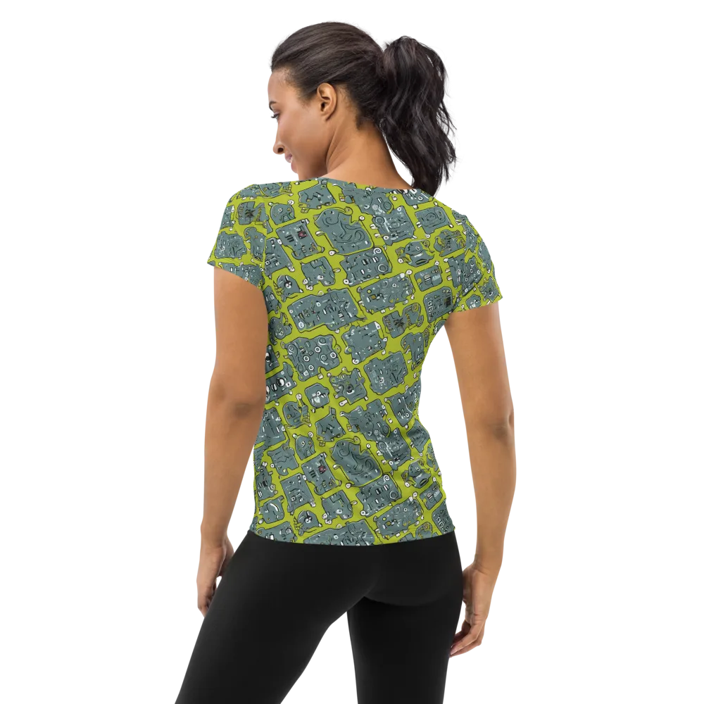 Lime Circuit on Women's Athletic T-Shirt — Back