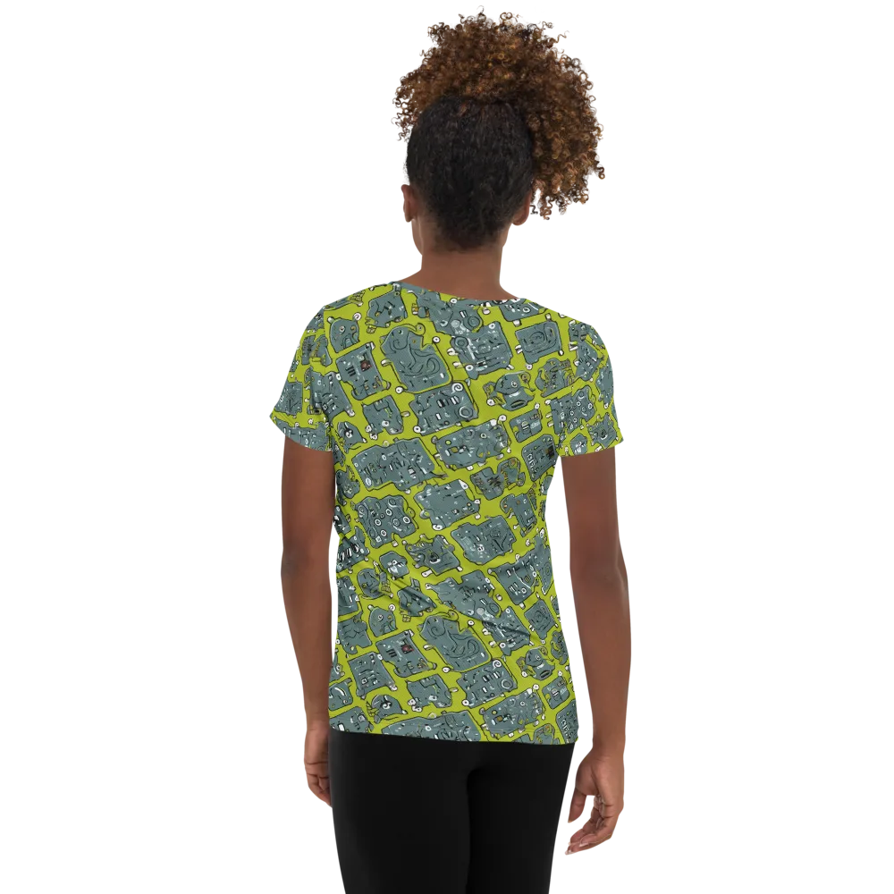 Lime Circuit on Women's Athletic T-Shirt — Back