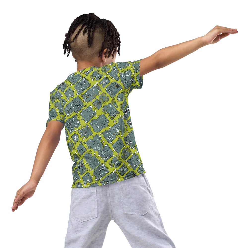 Lime Circuit on Kids Crew Neck T-Shirt — Back