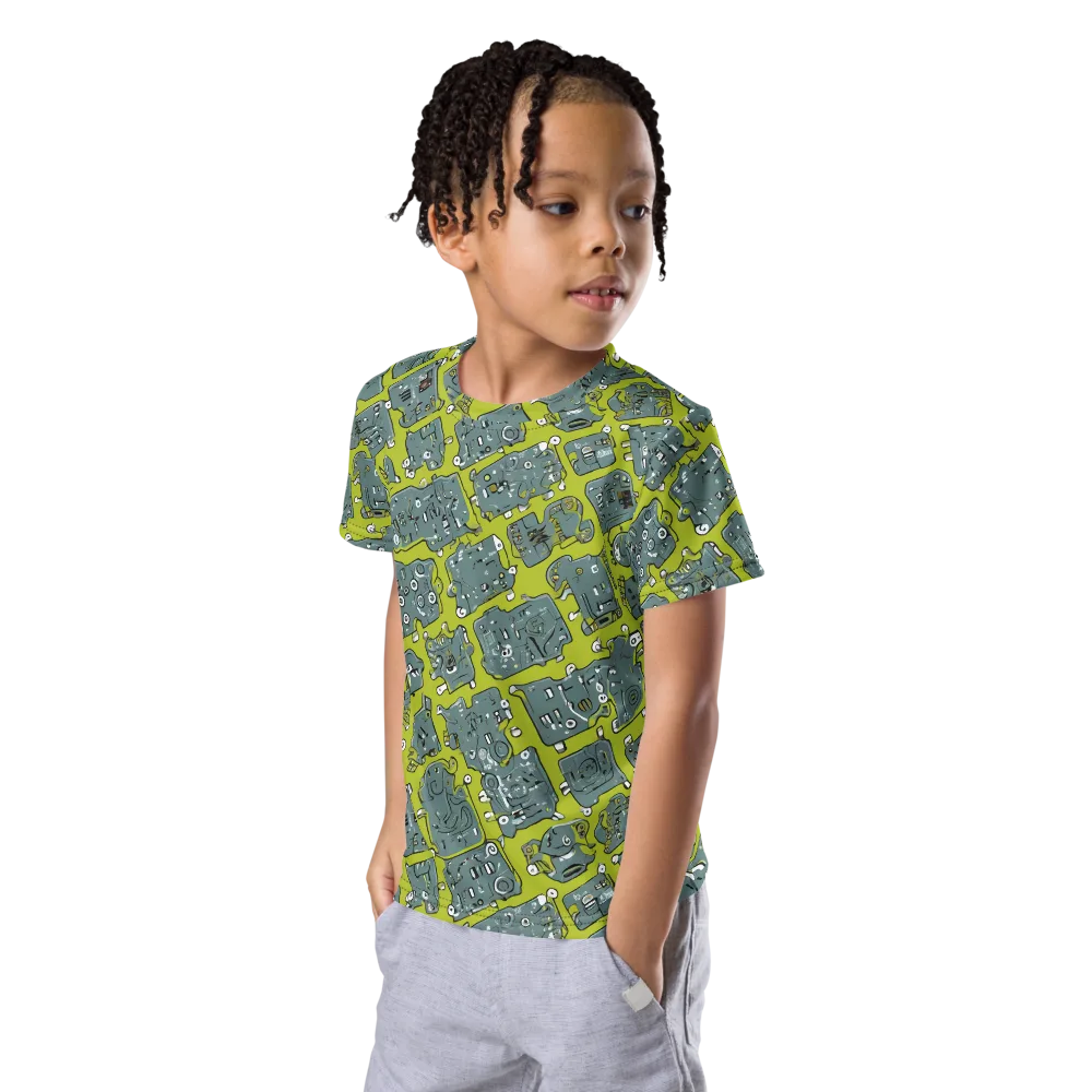 Lime Circuit on Kids Crew Neck T-Shirt — Left Front