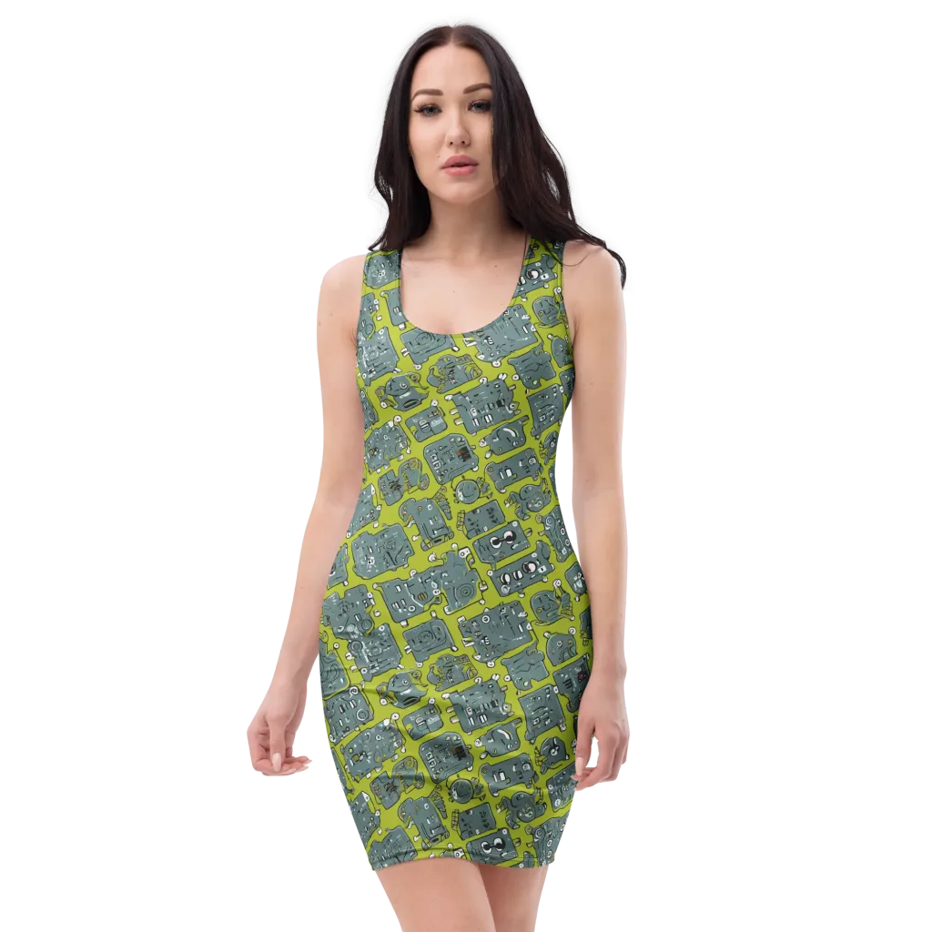 Lime Circuit on Bodycon Dress — Front