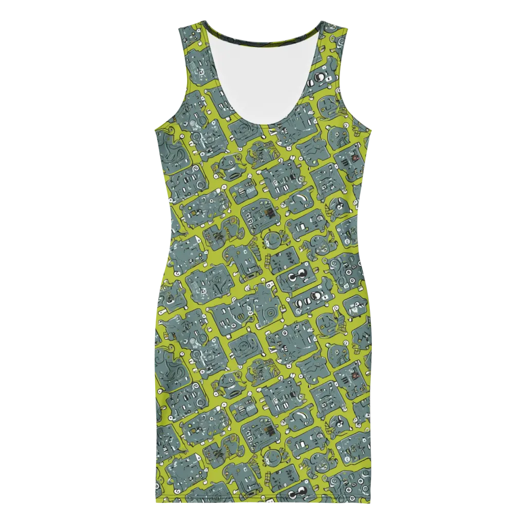 Lime Circuit on Bodycon Dress — Front