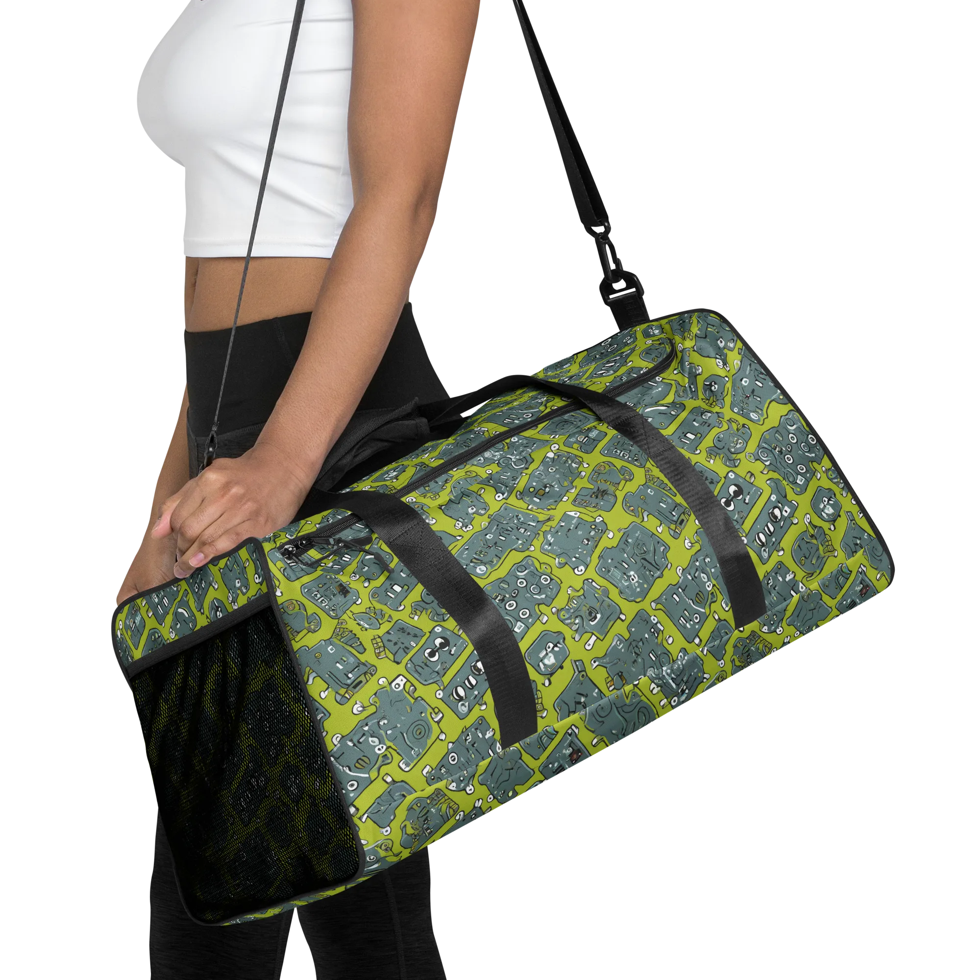 Lime Circuit on Duffle Bag — Front