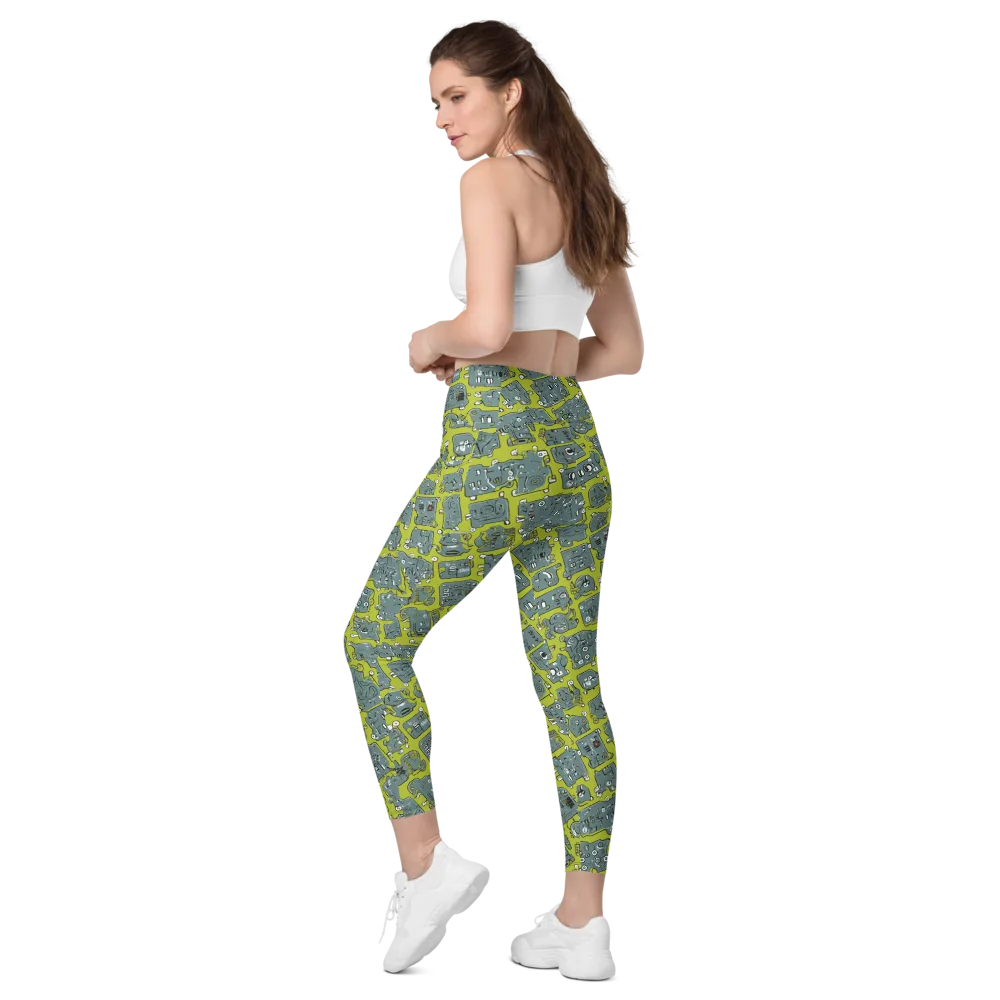 Lime Circuit on Leggings with Pockets — Left Back