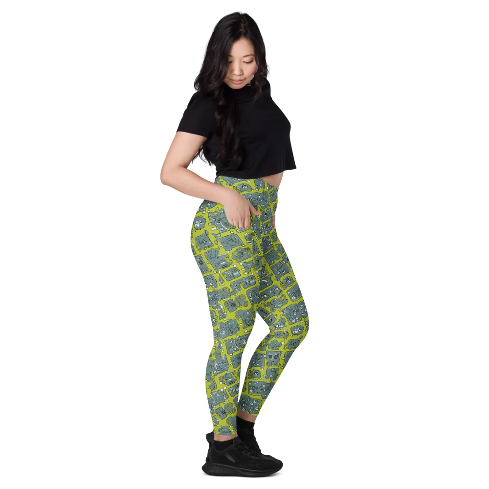 Lime Circuit on Leggings with Pockets — Right