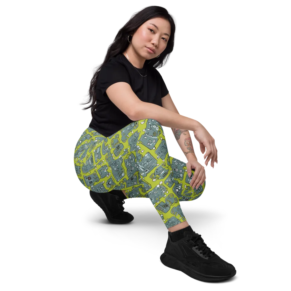 Lime Circuit on Leggings with Pockets — Right Front