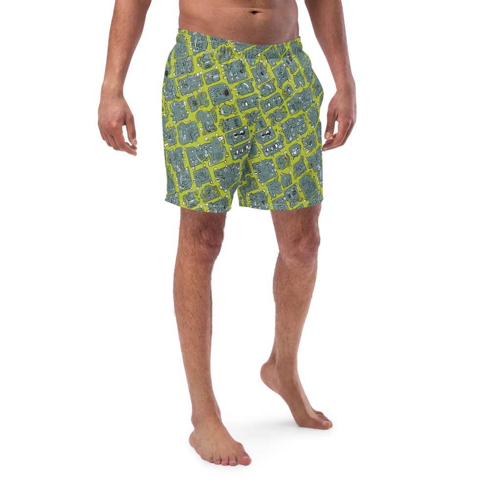 Lime Circuit on Swim Trunks — Front