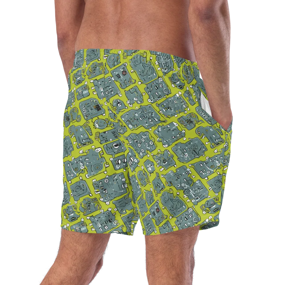 Lime Circuit on Swim Trunks — Right Back