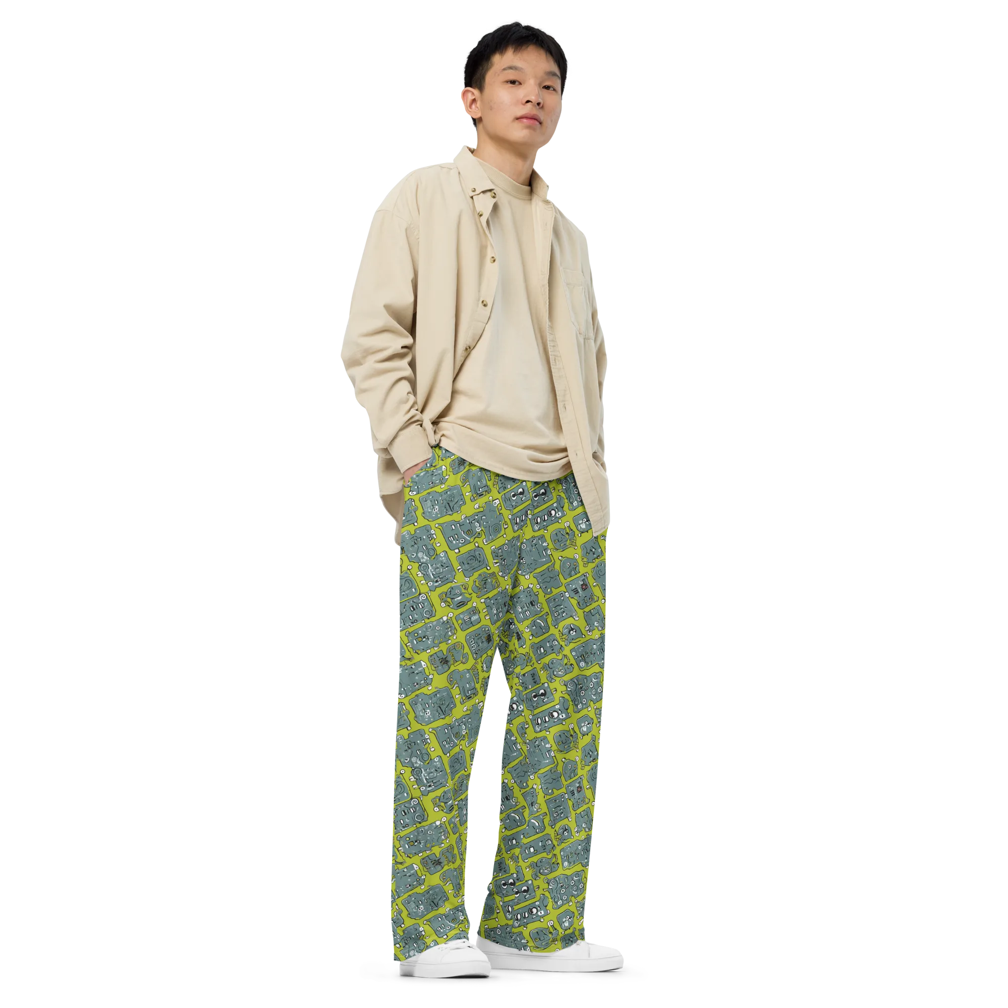 Lime Circuit on Wide-Leg Pants — Right Front