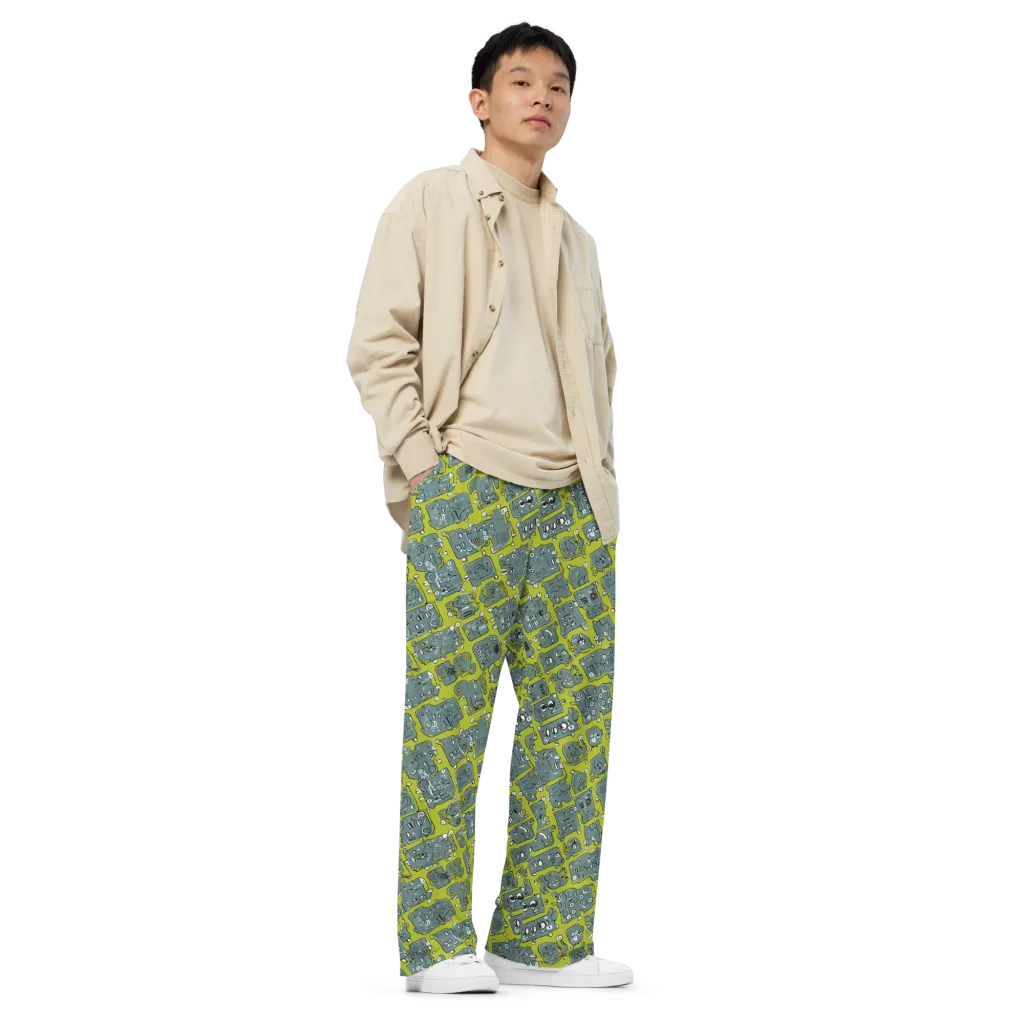 Lime Circuit on Wide-Leg Pants — Right Front