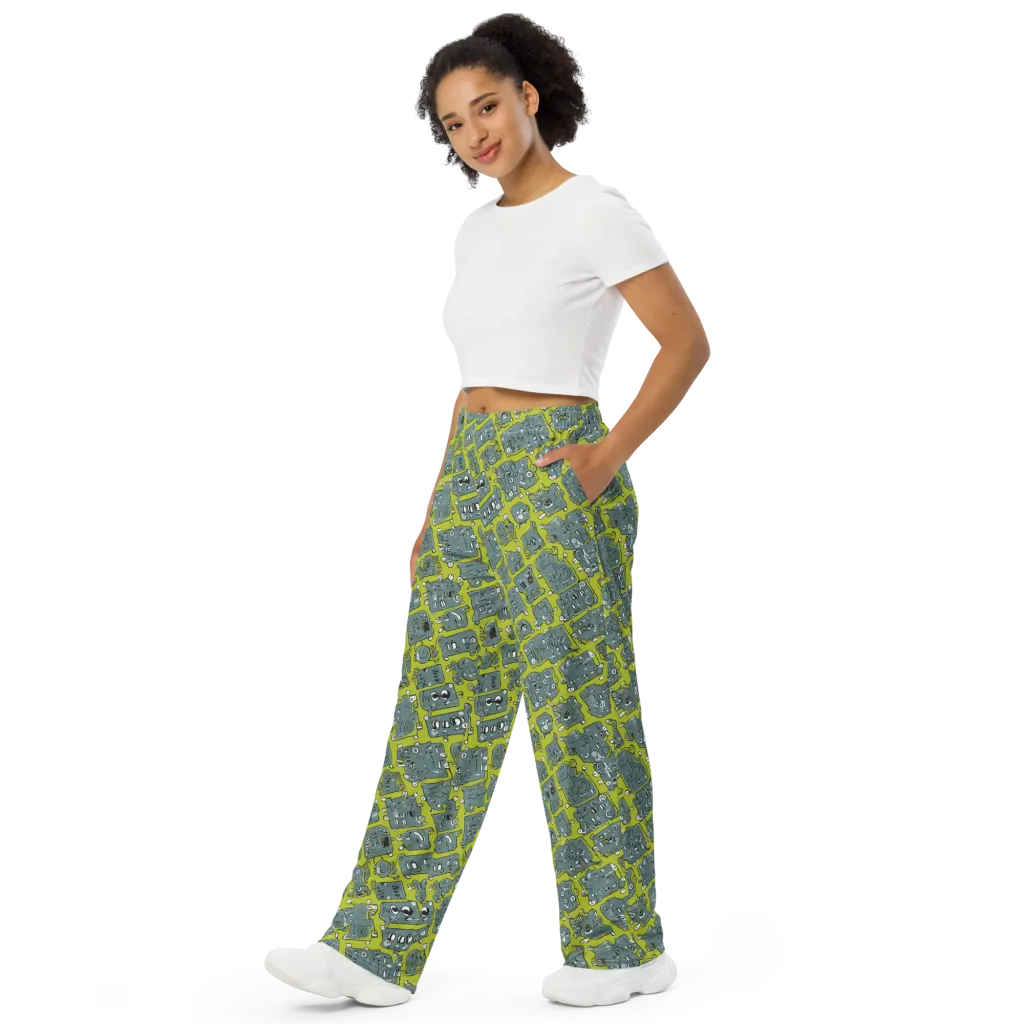 Lime Circuit on Wide-Leg Pants — Left Front