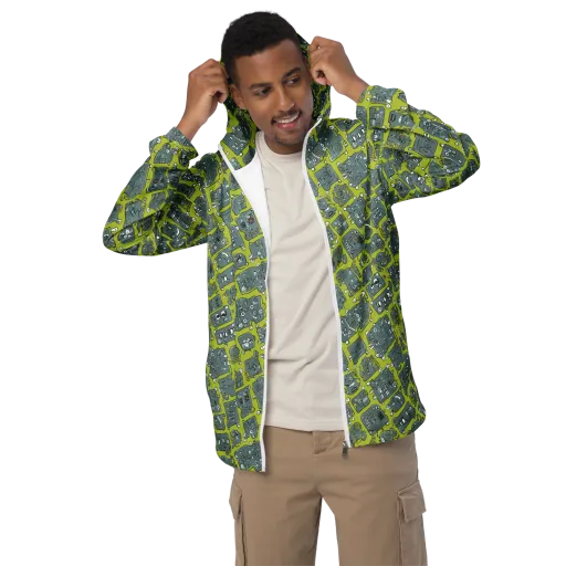 Lime Circuit on a Men's Windbreaker