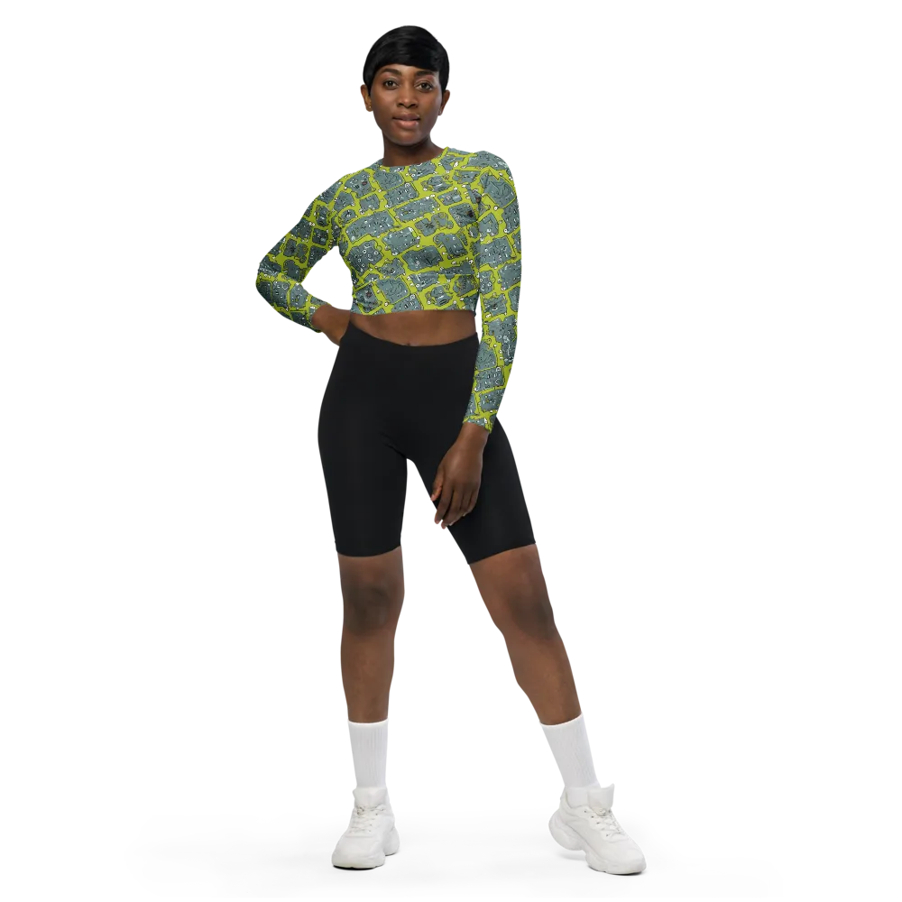 Lime Circuit on Long Sleeve Crop Top — Front