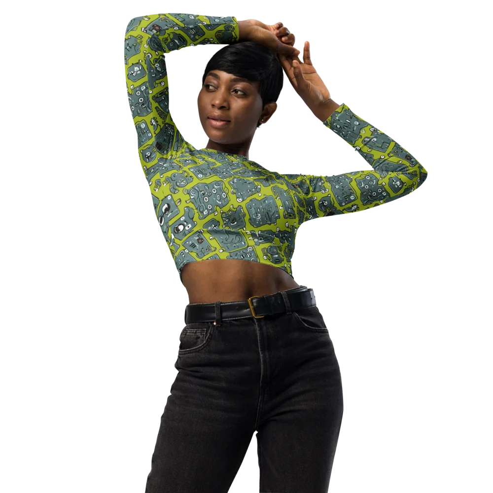 Lime Circuit on Long Sleeve Crop Top — Front