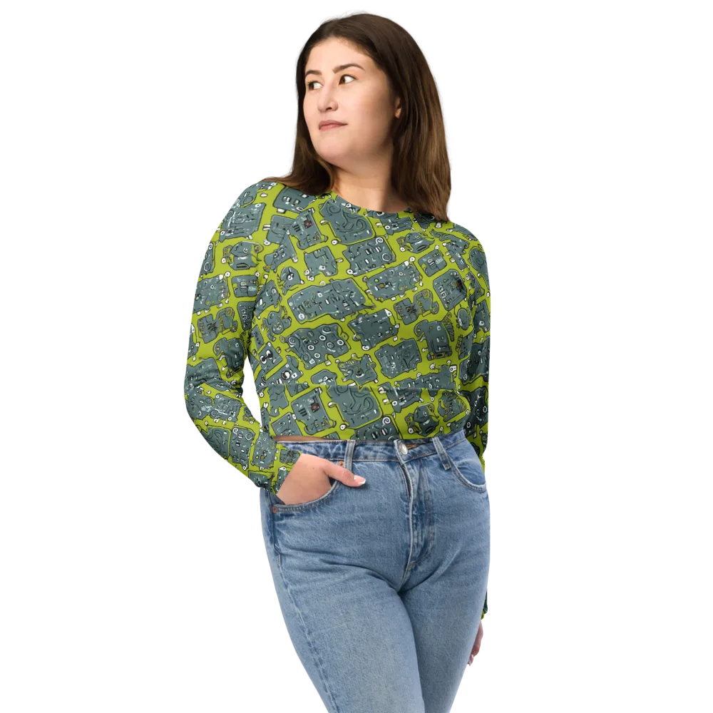 Lime Circuit on Long Sleeve Crop Top — Front