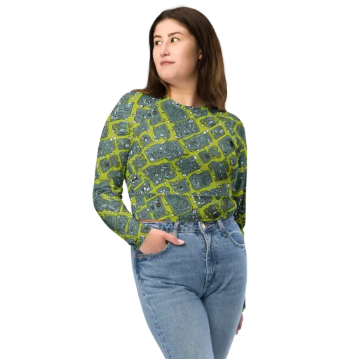 Lime Circuit on a Long Sleeve Crop Top