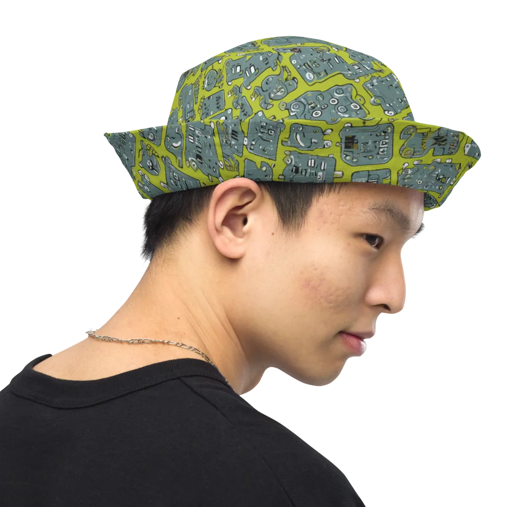 Lime Circuit on Reversible Bucket Hat — Right Outside
