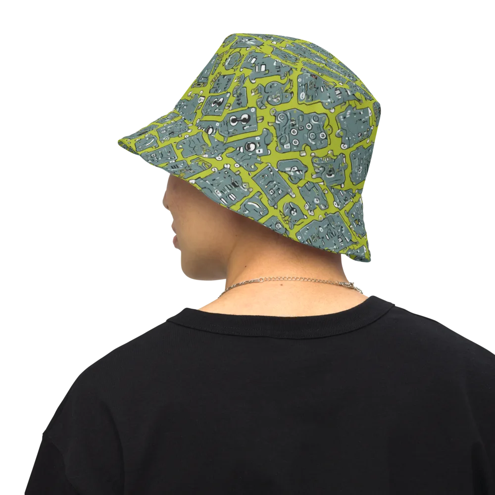 Lime Circuit on Reversible Bucket Hat — Back Inside