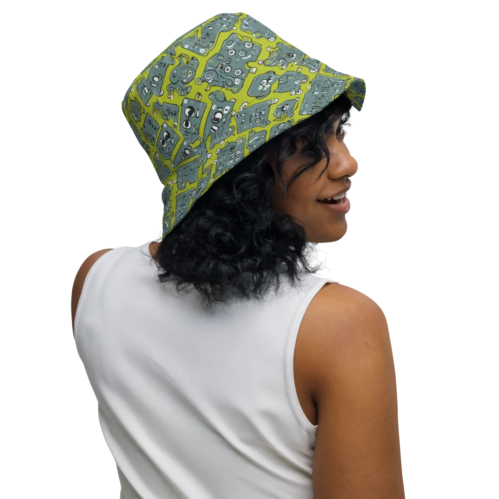 Lime Circuit on Reversible Bucket Hat — Right Outside
