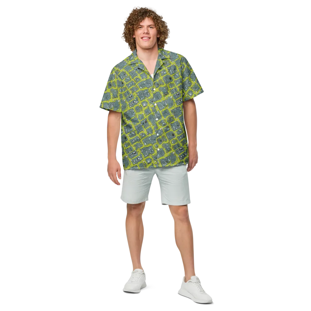 Lime Circuit on Button Shirt — Front