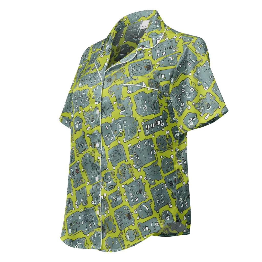 Lime Circuit on Women's Short Sleeve Pajama Top — Left Front