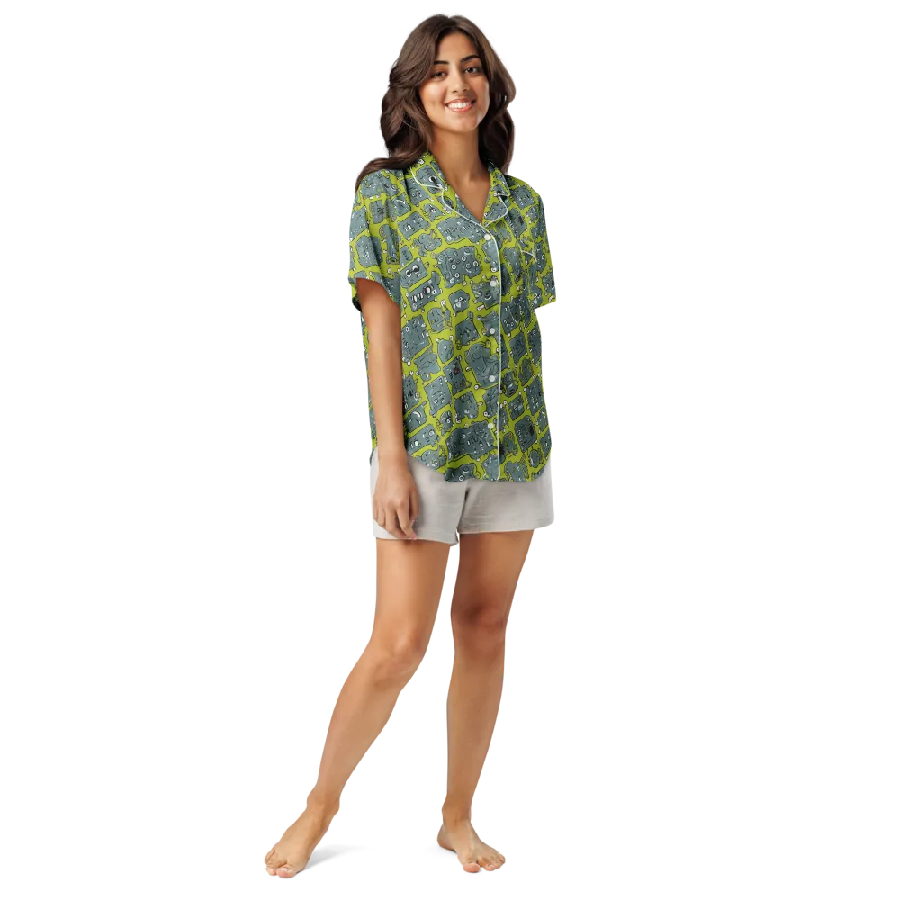 Lime Circuit on Women's Short Sleeve Pajama Top — Front