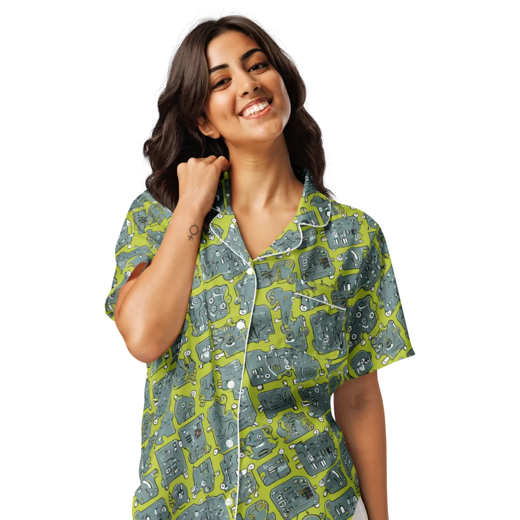 Lime Circuit on Women's Short Sleeve Pajama Top — Front