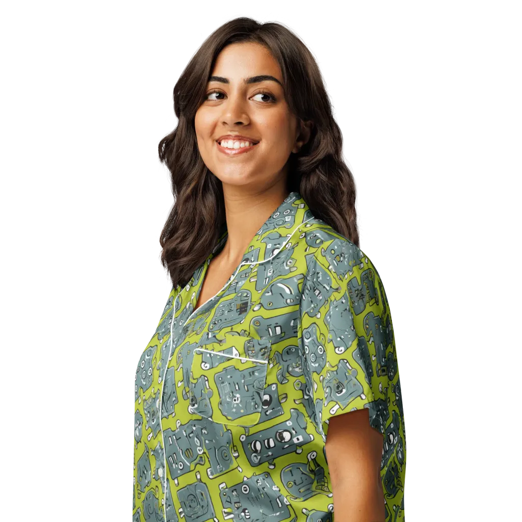 Lime Circuit on Women's Short Sleeve Pajama Top — Left Front