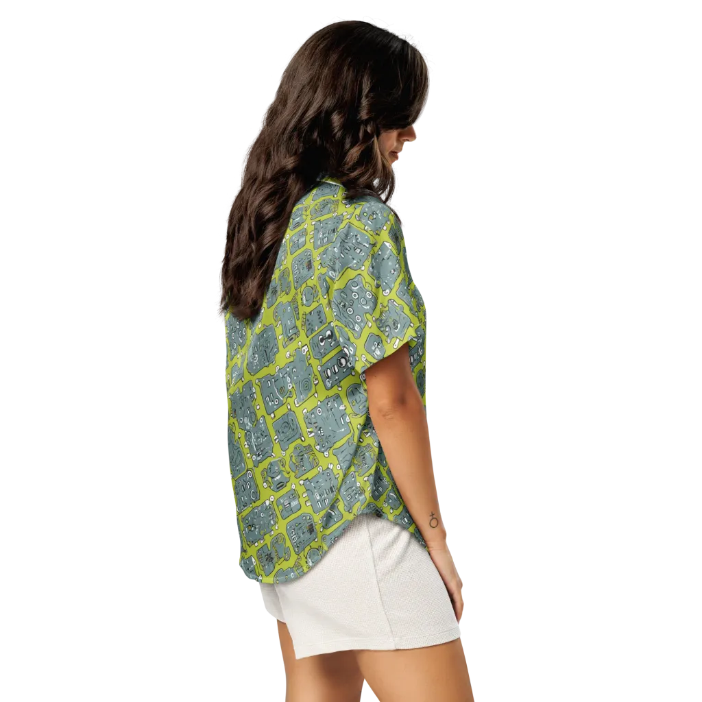 Lime Circuit on Women's Short Sleeve Pajama Top — Right Back
