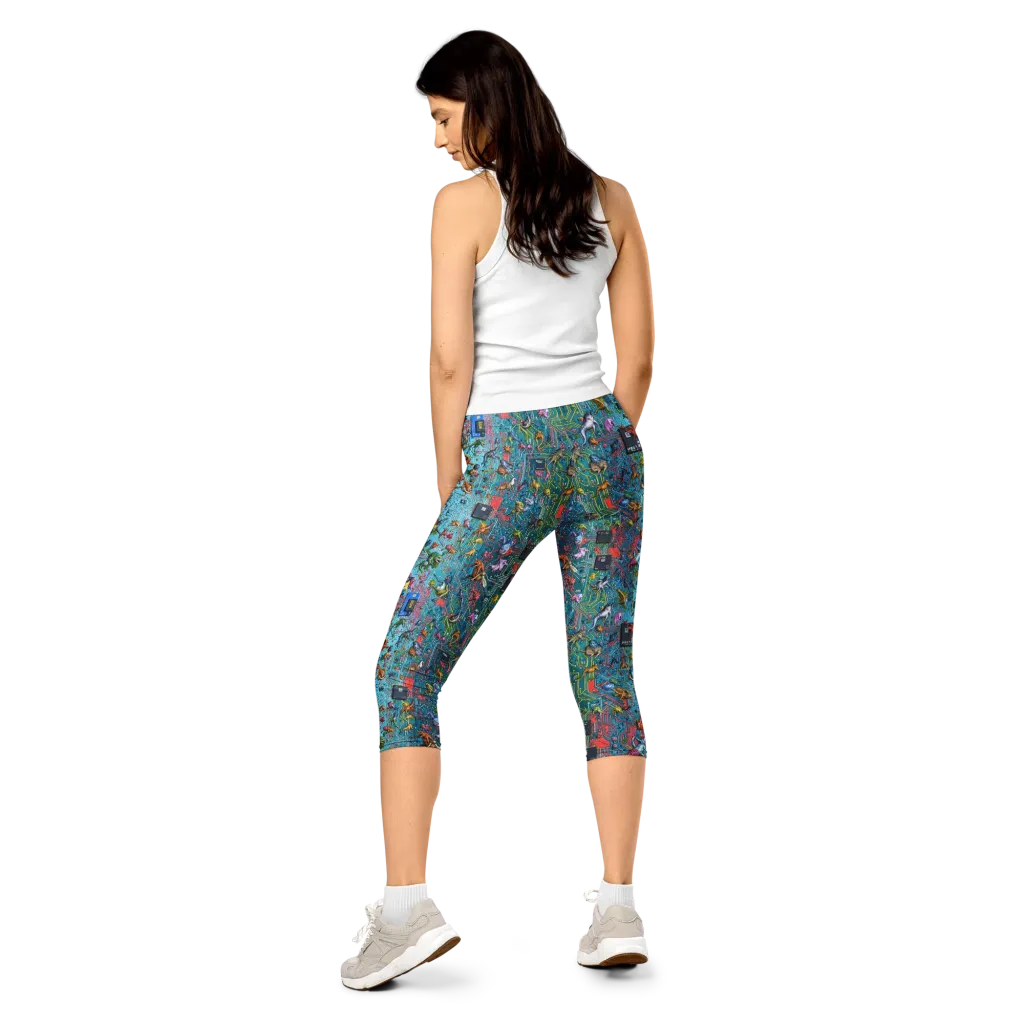 Circuit Menagerie on Capri Leggings — Back