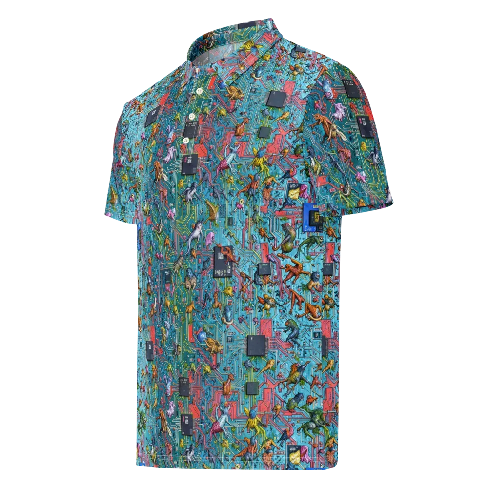 Circuit Menagerie on Men's Slim Fit Polo Shirt — Left Front