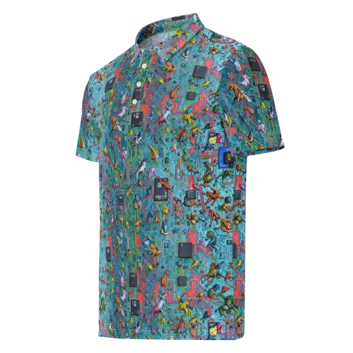 Circuit Menagerie on a Men's Slim Fit Polo Shirt