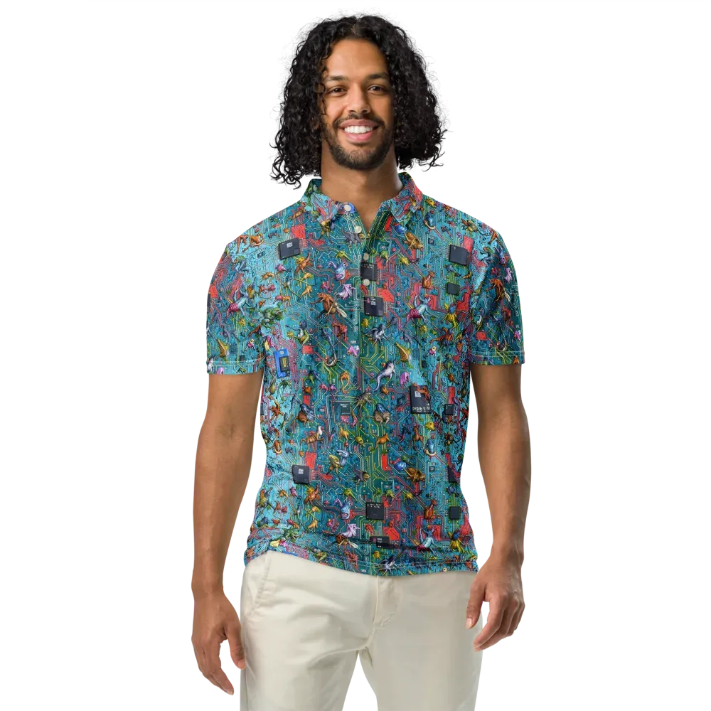 Circuit Menagerie on Men's Slim Fit Polo Shirt — Front