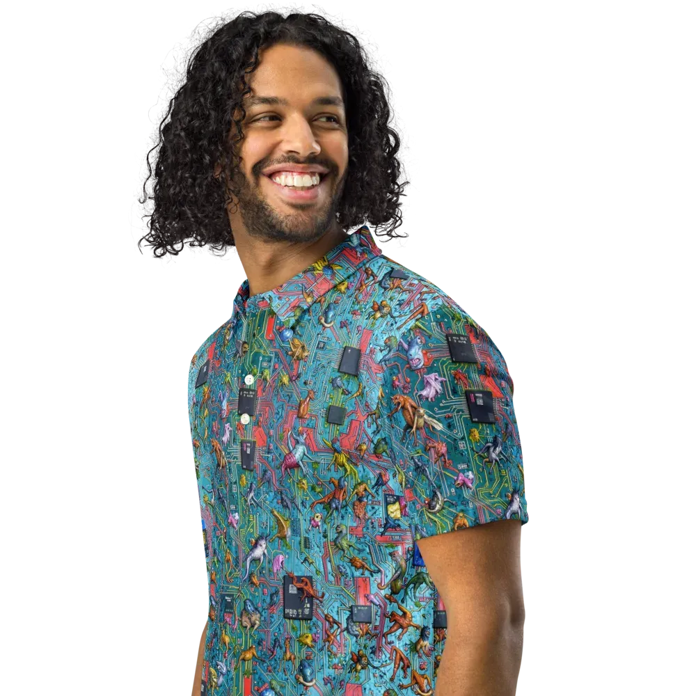 Circuit Menagerie on Men's Slim Fit Polo Shirt — Left Front