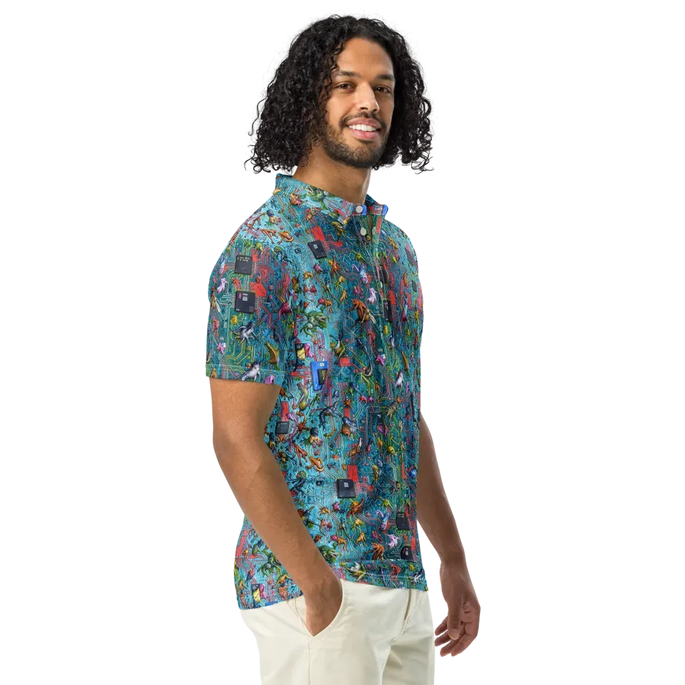 Circuit Menagerie on Men's Slim Fit Polo Shirt — Right Front