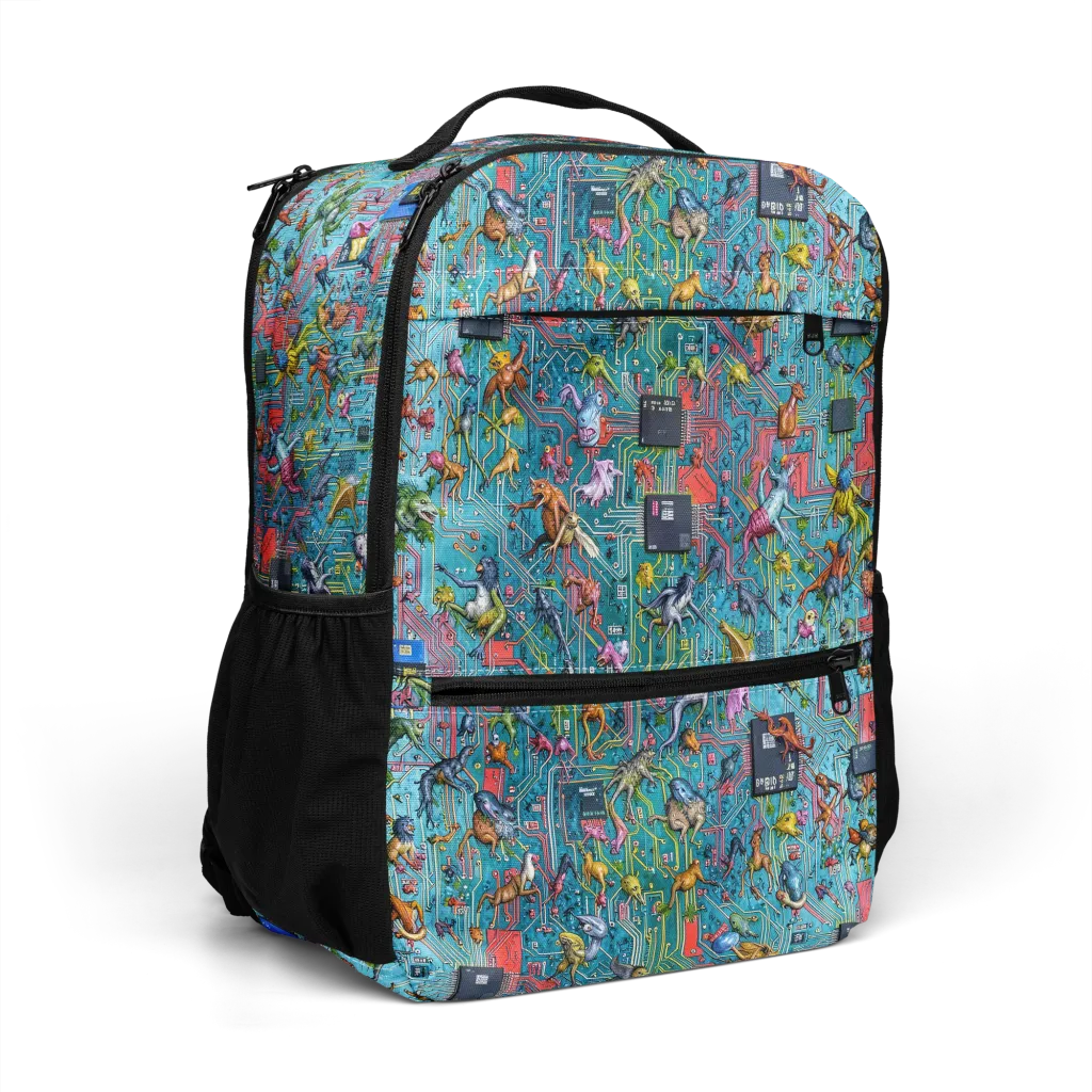 Circuit Menagerie on Utility Backpack — Right Front
