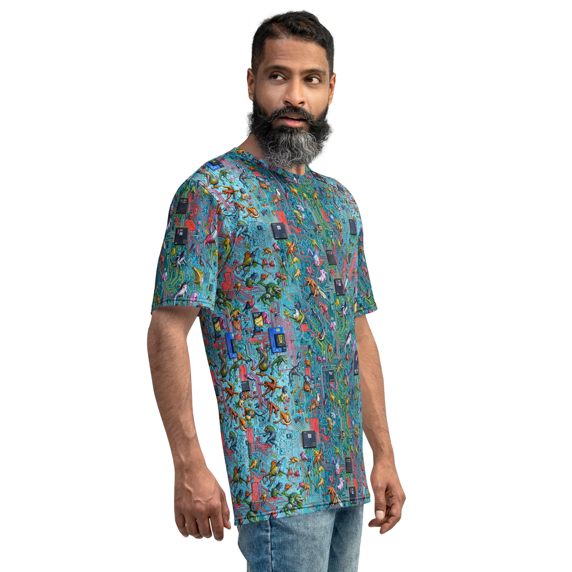Circuit Menagerie on Men's Crew Neck T-Shirt — Right