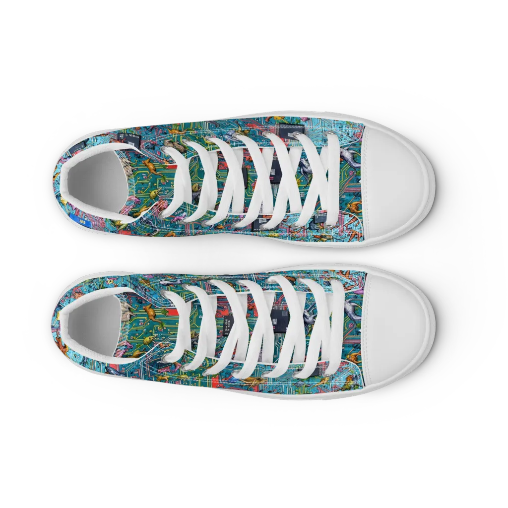 Circuit Menagerie on Men's High Top Canvas Shoes — Front