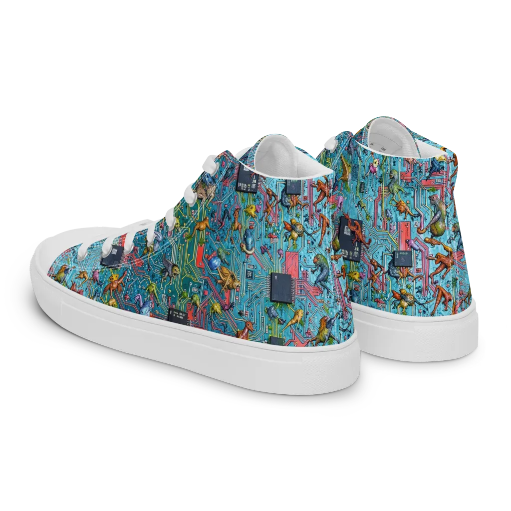 Circuit Menagerie on Men's High Top Canvas Shoes — Left Back