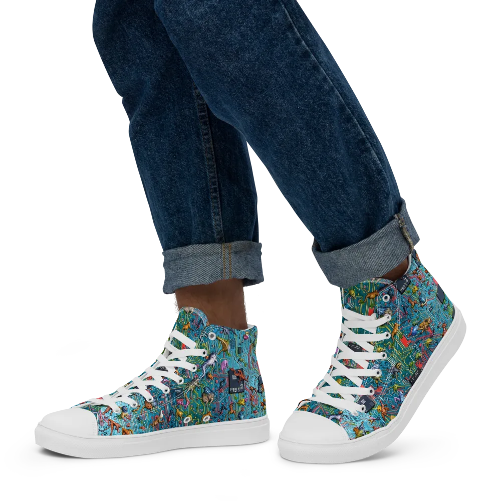 Circuit Menagerie on Men's High Top Canvas Shoes — Left