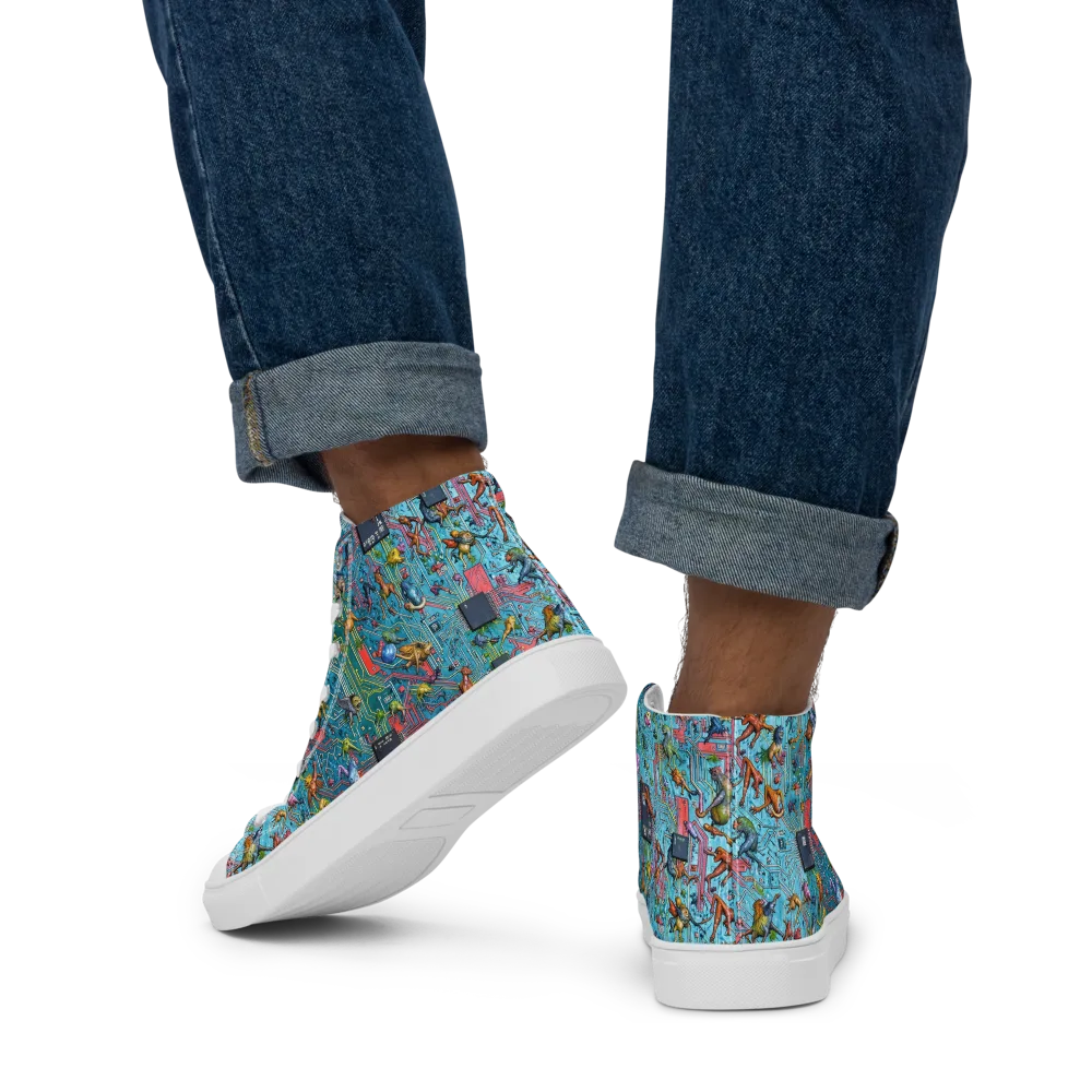 Circuit Menagerie on Men's High Top Canvas Shoes — Back