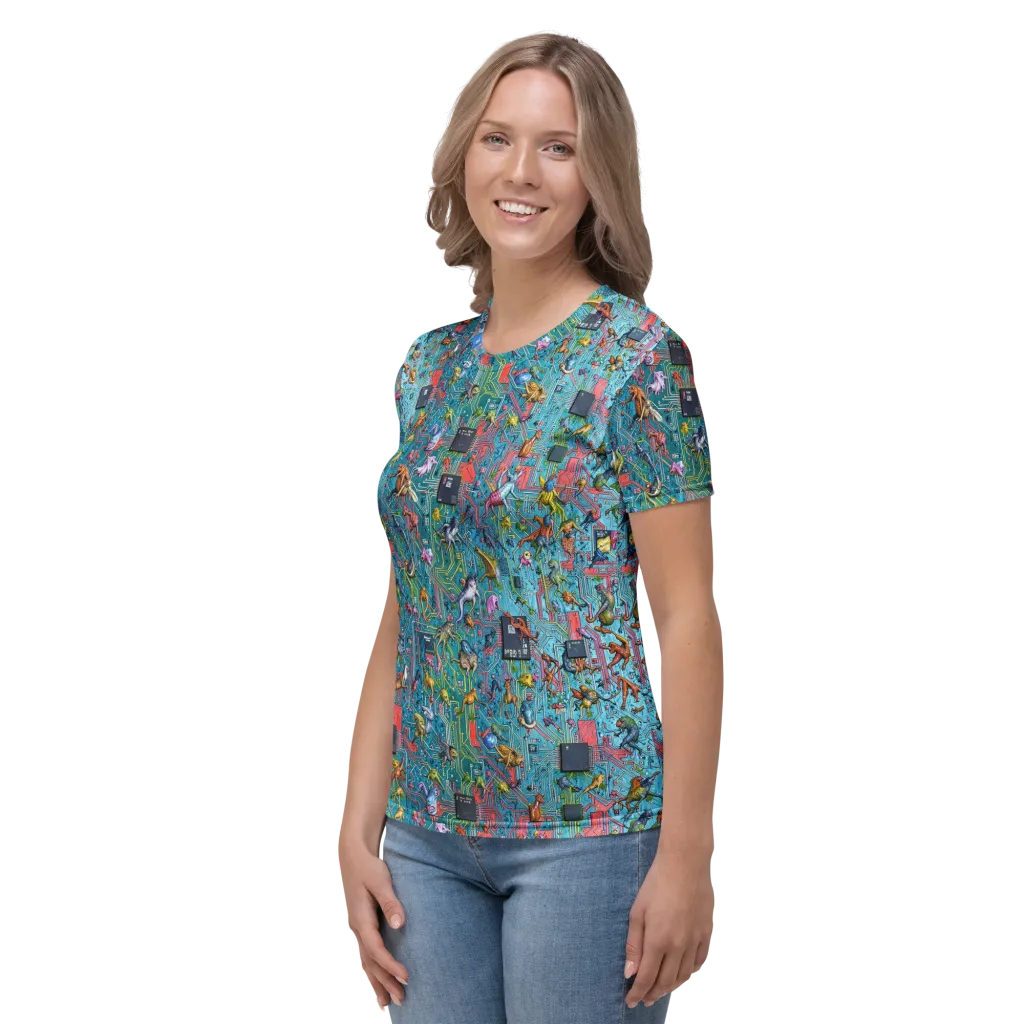 Circuit Menagerie on Women's Crew Neck T-Shirt — Left