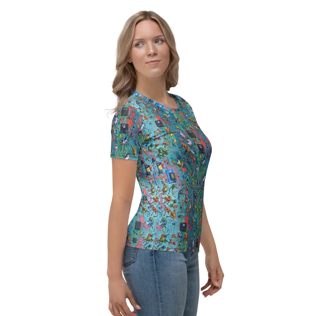 Circuit Menagerie on Women's Crew Neck T-Shirt — Right