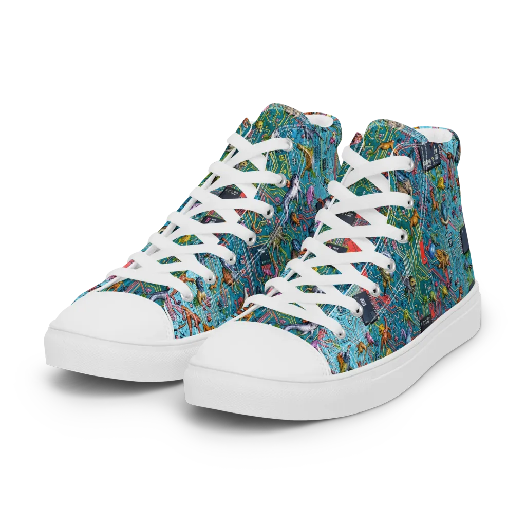 Circuit Menagerie on Women's High Top Canvas Shoes — Left Front