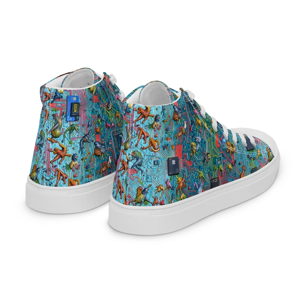 Circuit Menagerie on Women's High Top Canvas Shoes — Right Back
