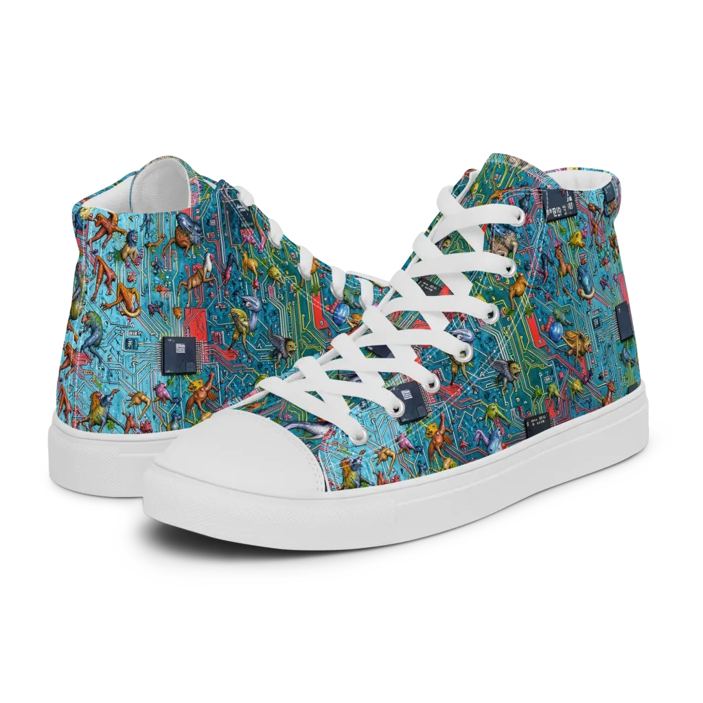 Circuit Menagerie on Women's High Top Canvas Shoes — Left